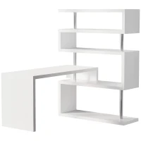HOMCOM 94" 5 Tier L-Shaped Computer Desk Rotating Writing Table Corner Desk with Display Shelves and Stainless Steel Frame, White(m-1)