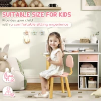 Qaba Kids Study Table and Chair Set, Kids Desk and Chair Set w/ Storage and Shelves, for 3-8 Year Old, Pink(m-6)