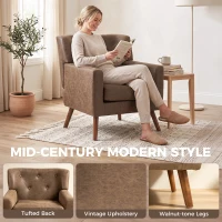 HOMCOM PU Leather Accent Chair, Mid Century Modern Armchair with Spring Seat Cushion, Tufted Back, Wood Legs, Brown(m-6)