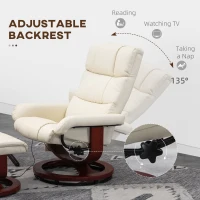 HOMCOM Swivel Recliner with Ottoman Massage, Recliner Chair and Ottoman, Faux Leather Reclining Chair with Remote, Cream White(m-5)