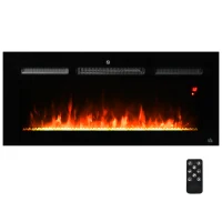 HOMCOM 40" 1500W Recessed and Wall Mounted Electric Fireplace Inserts with Remote, Adjustable Flame Color and Brightness, Cryolite-Effect Rocks, Black(m-14)
