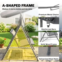 Outsunny 3-Seater Swing Chair Covered Garden Hammock A-Frame Outdoor Porch Glider Sling Seat with Adjustable Canopy Cover, Grey(m-4)