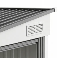 Outsunny 5x7 Garden Shed, Lean-to Metal Storage with Foundation, Sliding Door & 2 Vents for Garden Tools, White(m-12)
