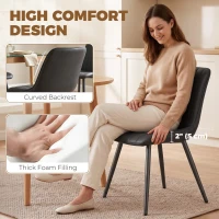HOMCOM Dining Chairs Set of 4, Faux Leather Upholstered Kitchen Chairs with Metal Legs for Dining Room, Living Room, Black(m-5)