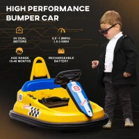Aosom Bumper Car for Kids, 360° Rotation 6V Electric Ride On Bumper, Yellow(m-7)