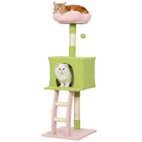 PawHut 48" Flower Cat Tree with Scratching Post, Cozy Bed, Condo, Climbing Ladder, Perch, Dangling Ball, Green(m-9)