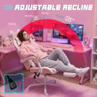 HOMCOM Cute Gaming Chair with Cat Ears, Gamer Computer Chair with Lumbar Support, Footrest, Headrest, Faux Leather, Pink(m-6)