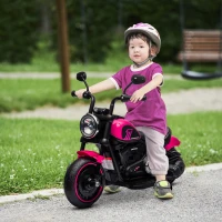 Aosom 6V Kids Motorcycle with Training Wheels, Foot Pedal, Headlight, Forward/Reverse, Single-Button Start, Pink(m-1)