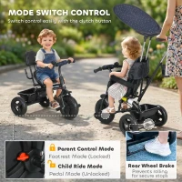 Qaba 6 in 1 Kids Tricycle with Removable Handlebar and Canopy, Navy Blue(m-6)