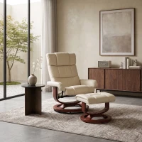 HOMCOM Swivel Recliner with Ottoman Massage, Recliner Chair and Ottoman, Faux Leather Reclining Chair with Remote, Cream White(m-9)