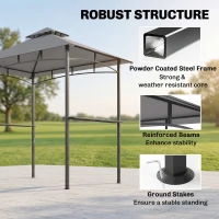 Outsunny 8' x 5' Grill Gazebo with Double Roof, Outdoor BBQ Canopy Gazebo with 2 Side Shelves for Patio Yard Garden Gray(m-7)