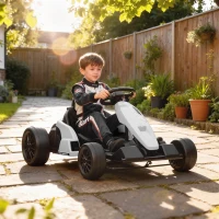 Qaba 24V Electric Go Kart with Dual 150W Motors, Adjustable Seat & 11.2MPH High Speed, Slow Start, 5-Point Harness, White(m-8)
