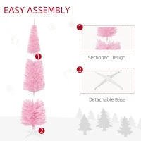 HOMCOM 7ft Unlit Pencil Artificial Christmas Tree with Realistic Branches and 499 Tips, Plastic Base, Pink(m-7)
