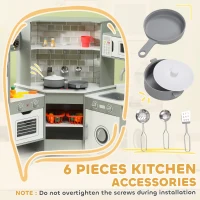Qaba Corner Play Kitchen, Pretend Play Kitchen Set with Lights & Sounds, Stove Ice Maker Microwave Oven(m-6)