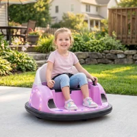 Qaba 12V Bumper Car for Toddlers, Ride On Car with 360 Degree Remote Control, Lights Music Horn, for 1.5-5 Years, Pink(m-8)