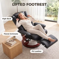 HOMCOM Modern RV Recliner Chair, PU Leather Swivel Recliner Armchair with Footrest for Living Room, Black(m-7)