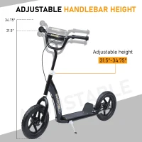 HOMCOM Adjustable Kids Pro Stunt Scooter Children Street Bike Bicycle Ride On with 12” Tire (Black)(m-5)