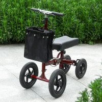 HOMCOM Knee Scooter for Foot Injuries in Adults with Basket Storage, Portable Folding Knee Walker Mobility Scooter for Medical Rehabilitation & Injuries, Red(m-10)
