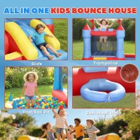 Qaba Bouncy Castle for Kids, Inflatable Bounce House with Slide, Pool/Ball Pit, Basketball Hoop and Blower for Indoor Outdoor(m-4)