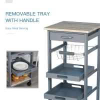 HOMCOM Mobile Kitchen Cart, Rolling Kitchen Island with Storage, Utility Cart with Wire Fruit Baskets, Trays and Drawer, Gray(m-5)