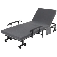 HOMCOM Rollaway Bed, Folding Bed with 3.25" Mattress, Portable Foldable Guest Bed with Adjustable Backrest, and Metal Frame on Wheels, Dark Grey(m-11)