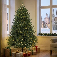 HOMCOM 6ft Prelit Christmas Tree, Colorado Blue Spruce, Easy Plug, Hinged Xmas Tree with Warm White & Multi-Color LED Lights(m-9)