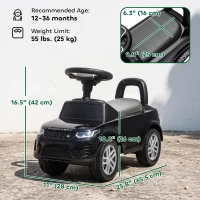 Qaba Licensed Land Rover Ride on Push Car with Anti-Tip Device, Under-Seat Storage, Horn, Engine Sounds for 18-36 M, Black(m-3)