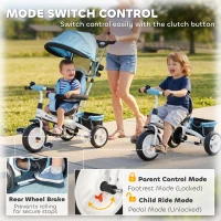 Qaba 6 in 1 Toddler Tricycle Stroller with Basket, Canopy, 5-point Safety Harness, for 12-60 Months, Blue(m-6)