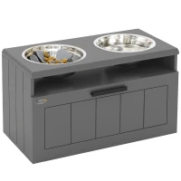 PawHut Elevated Dog Bowls, Large Breed Raised Dogs Bowl Stand with 2 Stainless Steel Bowls, Storage Drawer and Slow Feeder Mat(m-11)