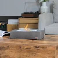 HOMCOM Tabletop Fireplace, 13" Concrete Alcohol Fireplace with Stainless Steel Lid for Indoor and Outdoor, 0.04 Gal Max 195 Sq. Ft., Dark Gray(m-10)