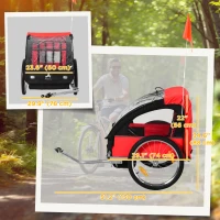 Aosom 2-Seat Child Bike Trailer for Kids with a Strong Steel Frame, 5-Point Safety Harnesses, & Comfortable Seat, Red(m-3)