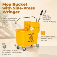 HOMCOM Compact Mop Bucket with Wringer, Mop Bucket on Wheels, 21 Quart, Separate Dirty and Clean Water, Yellow(m-4)