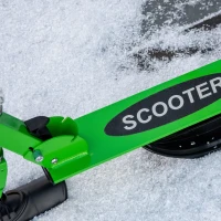 Qaba Snow Scooter, 2 in 1 Design Adjustable Height Scooter Snow Sled for Kids Aged Over 7 Years Old, Foldable Kids Sled Ski Scooter with Wheels Blades, Green(m-9)