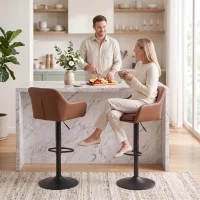 HOMCOM Bar Stools PU Leather Adjustable Swivel Barstools Backrest Counter Chairs Set of 2 Brown(m-8)