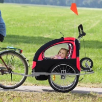 Aosom Elite 360 Swivel Bike Trailer for Kids Double Child Two-Wheel Bicycle Cargo Trailer With 2 Security Harnesses, Red(m-2)
