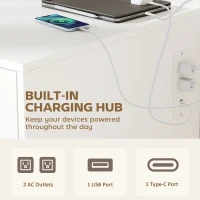HOMCOM L Shaped Desk, 55" Corner Computer Desk with Power Outlets, File Drawer, 2 Drawers, Adjustable Shelves, White(m-4)