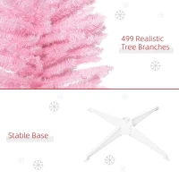 HOMCOM 7ft Unlit Pencil Artificial Christmas Tree with Realistic Branches and 499 Tips, Plastic Base, Pink(m-6)
