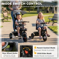 Qaba Tricycle for Toddler 5 in 1 Kids Trike, Converts Stroller to Toddler Bike, Adjustable Backrest & Flat Canopy, Detachable Guardrail & Handle for 1-5 Years Old, Grey(m-7)