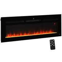 HOMCOM 50" 1500W Recessed and Wall Mounted Electric Fireplace Inserts with Remote, Adjustable Flame Color and Brightness, Cryolite-Effect Rocks, Black(m-1)