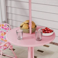Qaba Kids Picnic Table and Chair Set, Outdoor Table with Foldable Chairs, Removable Umbrella, Pink(m-8)