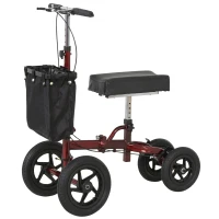 HOMCOM Knee Scooter for Foot Injuries in Adults with Basket Storage, Portable Folding Knee Walker Mobility Scooter for Medical Rehabilitation & Injuries, Red(m-1)