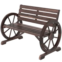 Outsunny 41" Wooden Wagon Wheel Bench, Rustic Outdoor Patio Bench Weather Resistance Furniture, 2-Person Slatted Seat with Backrest, Carbonized(m-11)