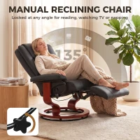 HOMCOM Modern RV Recliner Chair, PU Leather Swivel Recliner Armchair with Footrest for Living Room, Black(m-4)