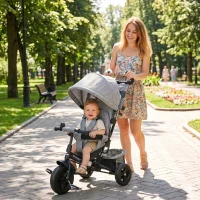 Qaba 6 in 1 Tricycle for Toddler 1-5 Years with Parent-Push Handle, Grey(m-1)