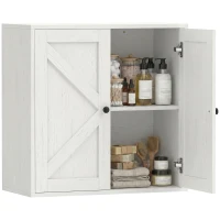 HOMCOM Bathroom Wall Cabinet, Farmhouse Bathroom Cabinet Wall Mount with 2 Shelves, White Wood Grain(m-11)