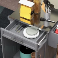 HOMCOM Kitchen Island on Wheels, Rolling Kitchen Cart with Stainless Steel Countertop, Drawer, Towel Rack and Spice Rack, Utility Storage Trolley, Gray(m-8)