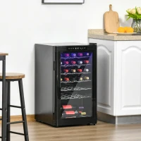 HOMCOM 33 Bottle Wine Cooler, Mini Beverage Fridge, Freestanding Wine Cellar with Digital Temperature Control, 6 Removable Shelves, Glass Door, Alarm Function and LED Lighting, Black(m-13)