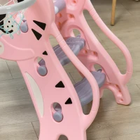 Qaba Slide for Kids with Basketball Hoop for Indoor Use, Easy Set Up Baby Slide for Kids 18-36 Months, Pink(m-8)