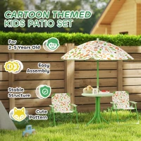 Qaba Kids Picnic Table and Chair Set, Outdoor Activity Table with Foldable Chairs, Removable Umbrella for Backyard, Green(m-7)