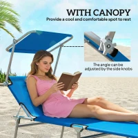 Outsunny Outdoor Pool Chaise Lounge Chair, Folding Tanning Chair with Sun Shade, Blue(m-6)